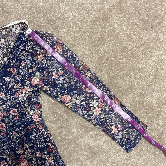 Jessica McClintock Gunne Sax navy floral lace collar double bow dress size 5 - Picture 7 of 10